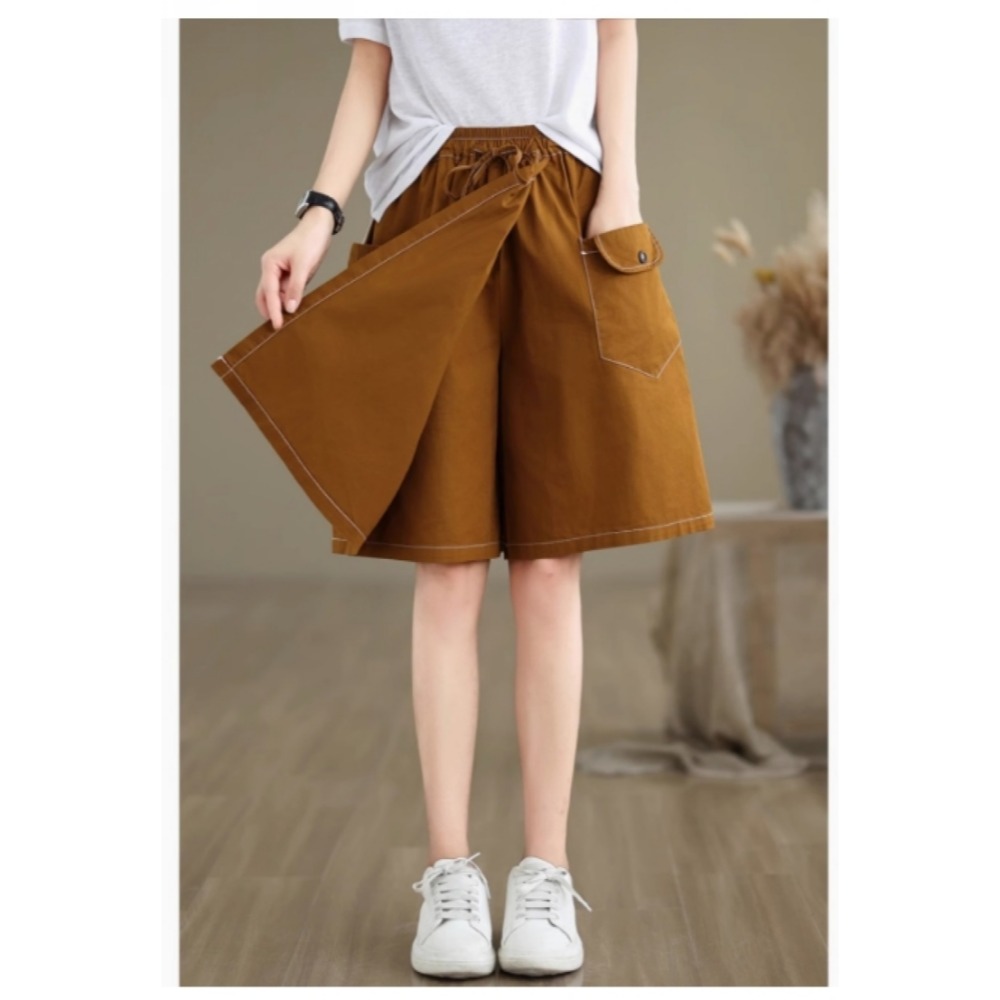 漾貝比【9155456】中大尺碼女裝 鬆緊翻領一釦五分工裝褲裙．共2色 (28-38)-規格圖7