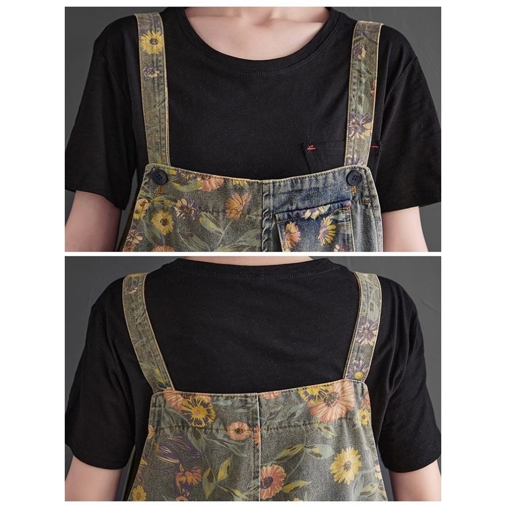 漾貝比【9155471】中大尺碼女裝 清新小雛菊印花大口袋牛仔吊帶褲 (28-40)-細節圖7