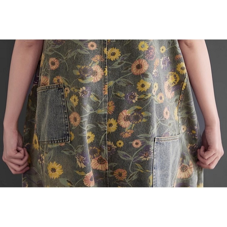 漾貝比【9155471】中大尺碼女裝 清新小雛菊印花大口袋牛仔吊帶褲 (28-40)-細節圖9