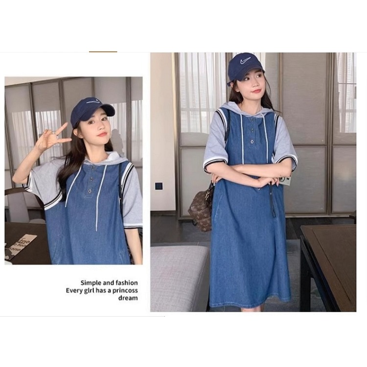 漾貝比【9155476】中大尺碼女裝 灰色連帽牛仔背心裙假兩件式洋裝 (38-54)-細節圖6