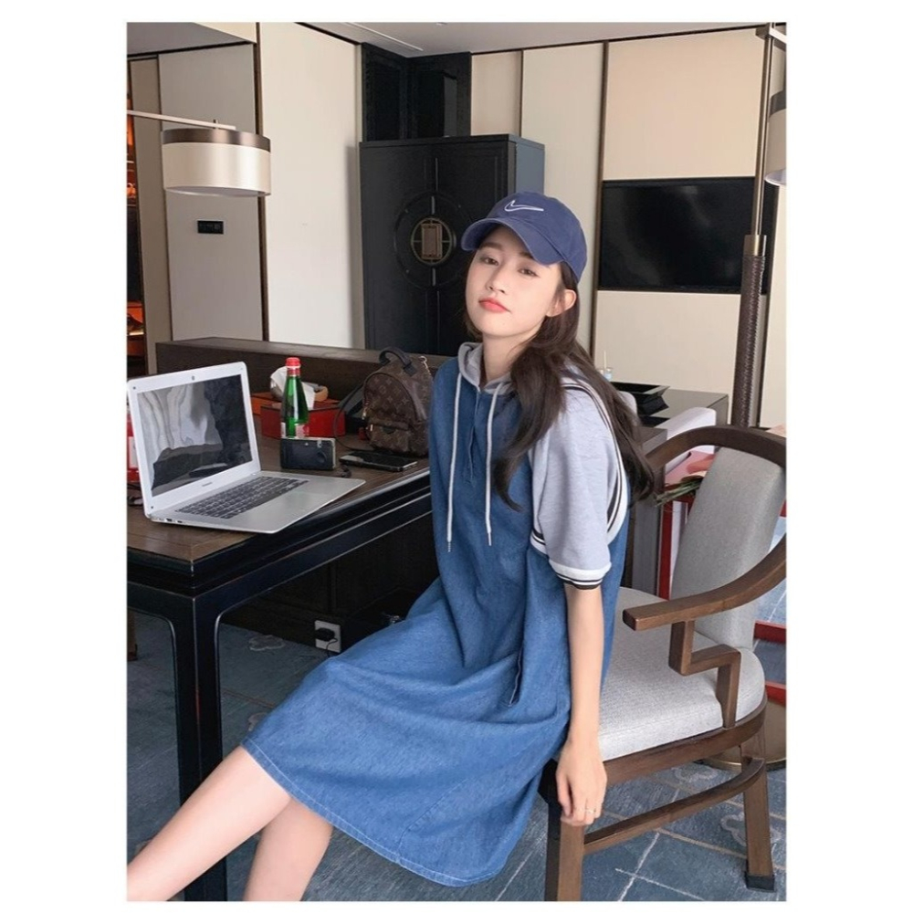 漾貝比【9155476】中大尺碼女裝 灰色連帽牛仔背心裙假兩件式洋裝 (38-54)-細節圖8