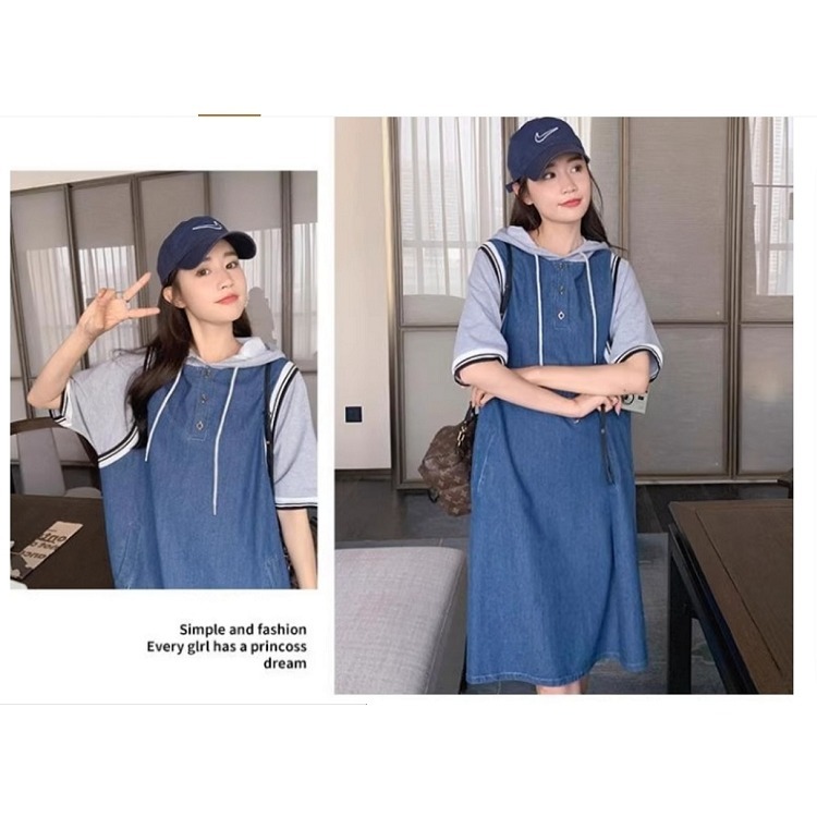 漾貝比【9155476】中大尺碼女裝 灰色連帽牛仔背心裙假兩件式洋裝 (38-54)-細節圖6