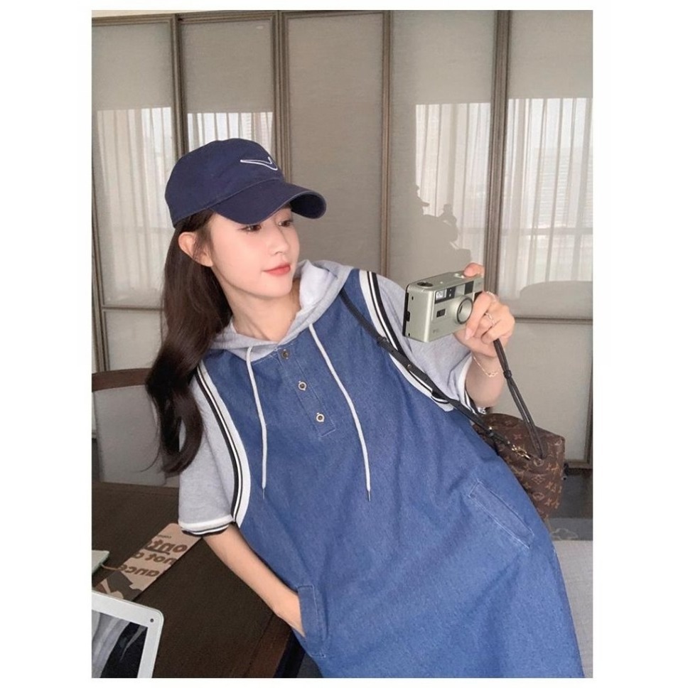 漾貝比【9155476】中大尺碼女裝 灰色連帽牛仔背心裙假兩件式洋裝 (38-54)-細節圖7