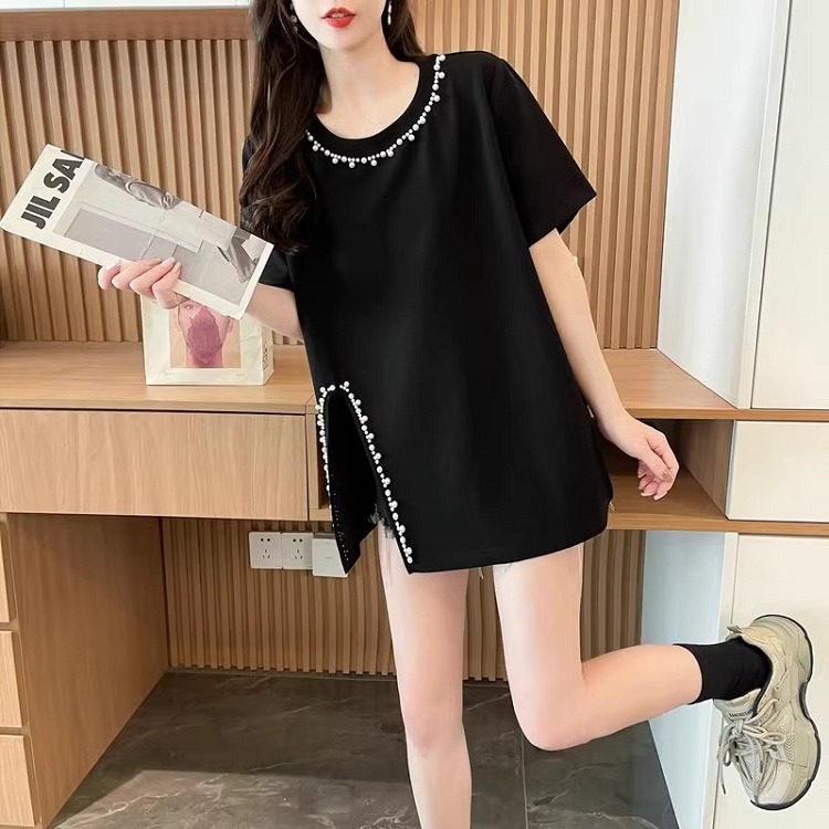 漾貝比【9155478】中大尺碼女裝 珍珠圓領下開叉優雅造型上衣 (36-48)-細節圖6