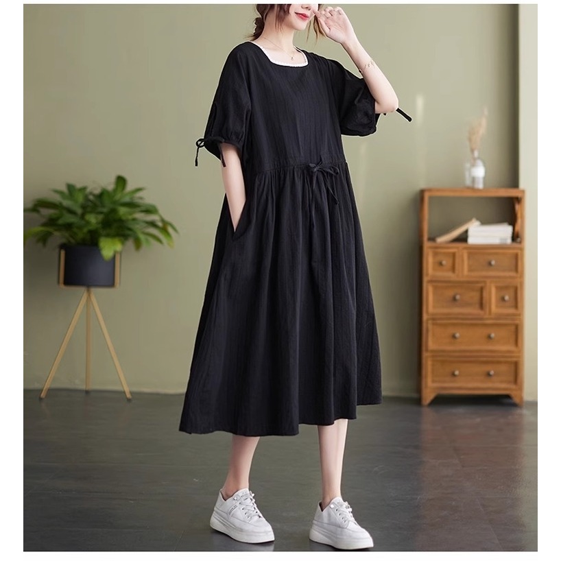 漾貝比【9155484】中大尺碼女裝 白色小花邊方領綁帶洋裝 (36-47)-細節圖2