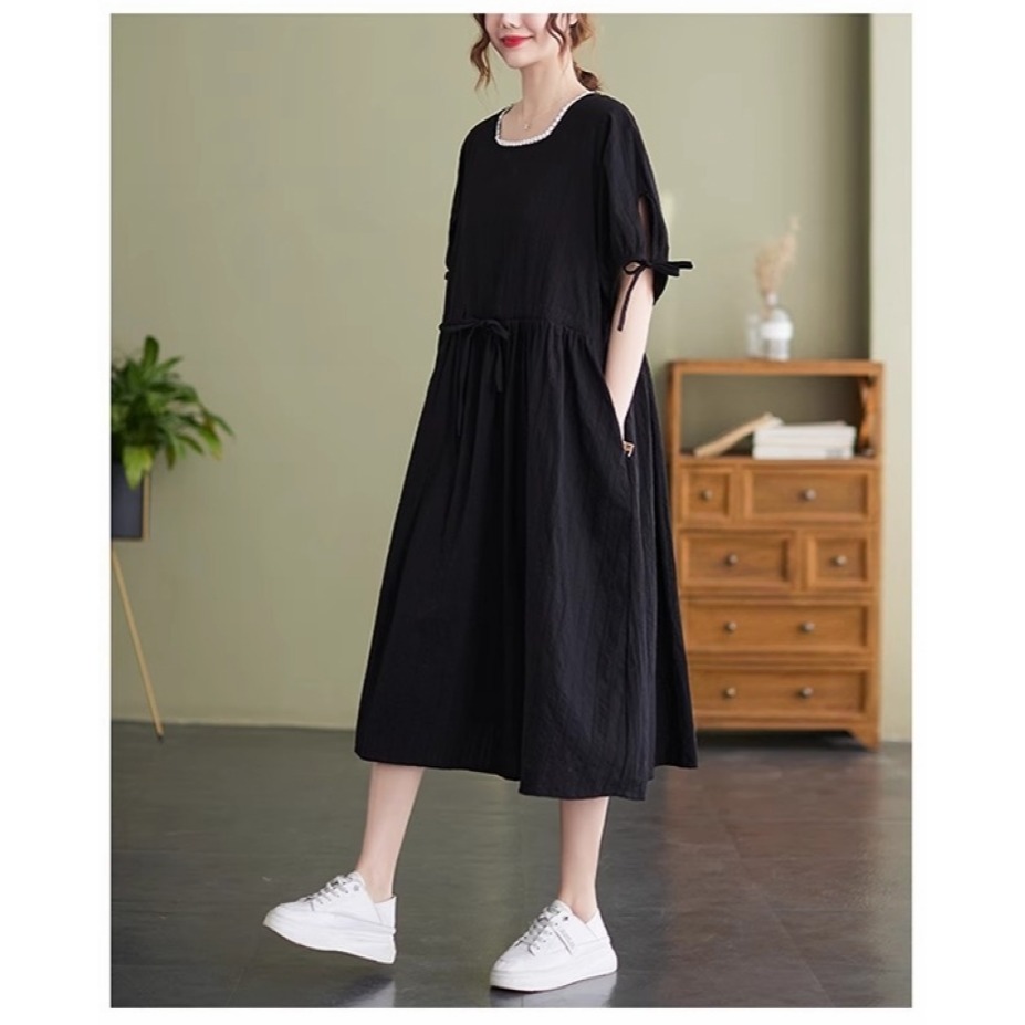 漾貝比【9155484】中大尺碼女裝 白色小花邊方領綁帶洋裝 (36-47)-細節圖3