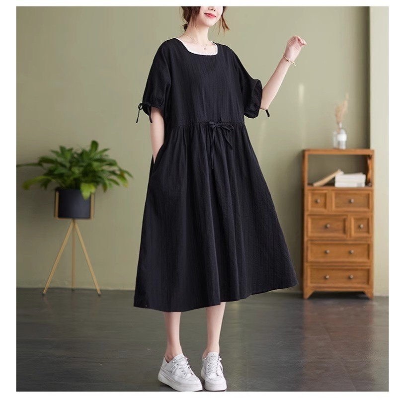 漾貝比【9155484】中大尺碼女裝 白色小花邊方領綁帶洋裝 (36-47)-細節圖5