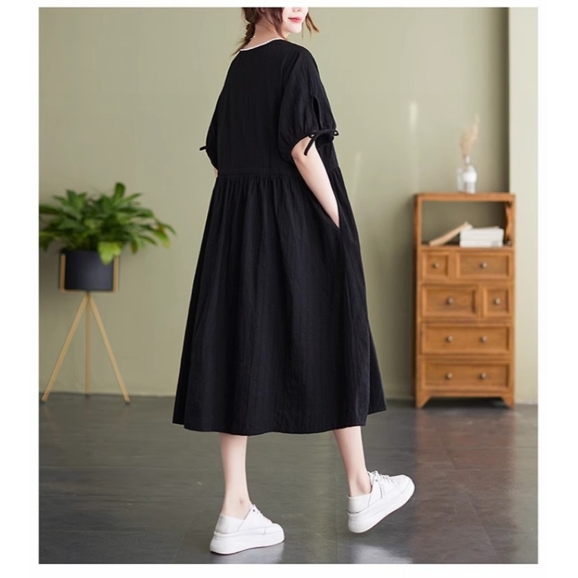 漾貝比【9155484】中大尺碼女裝 白色小花邊方領綁帶洋裝 (36-47)-細節圖8