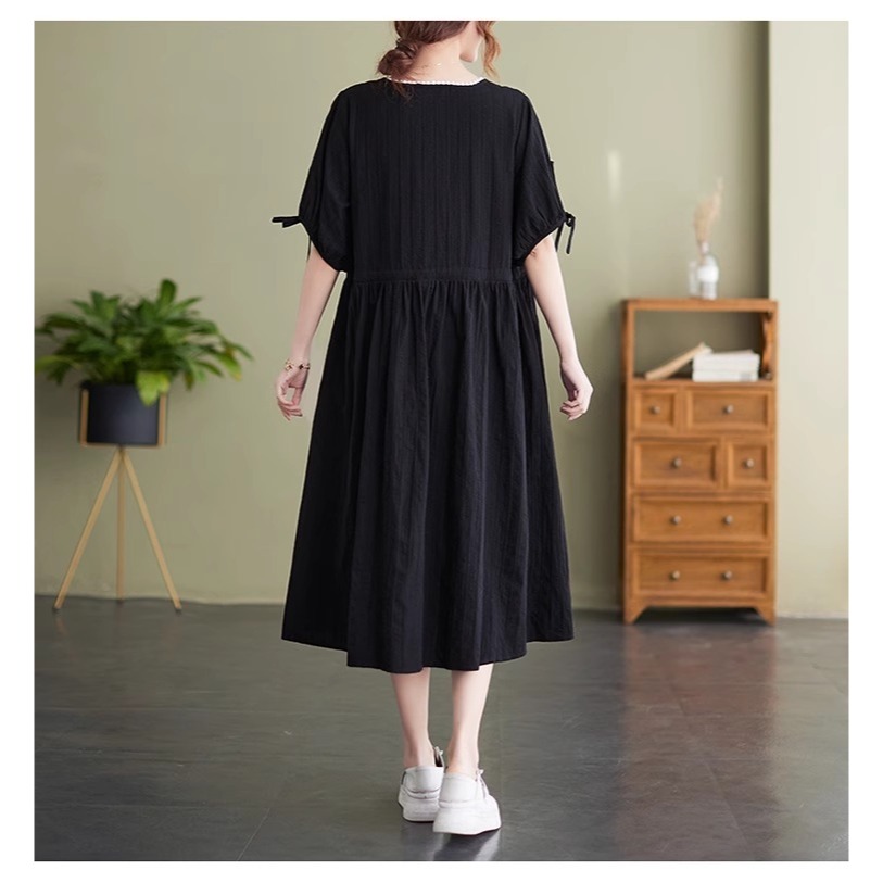 漾貝比【9155484】中大尺碼女裝 白色小花邊方領綁帶洋裝 (36-47)-細節圖9