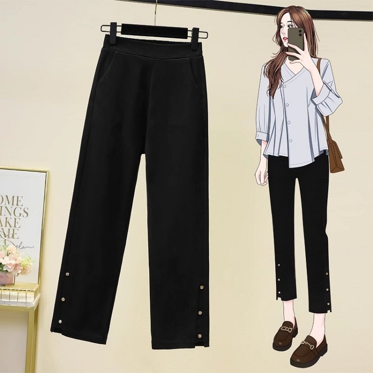 漾貝比【9155485】中大尺碼女裝 下襬開叉金釦彈性鬆緊八分褲 (30-42)-細節圖2