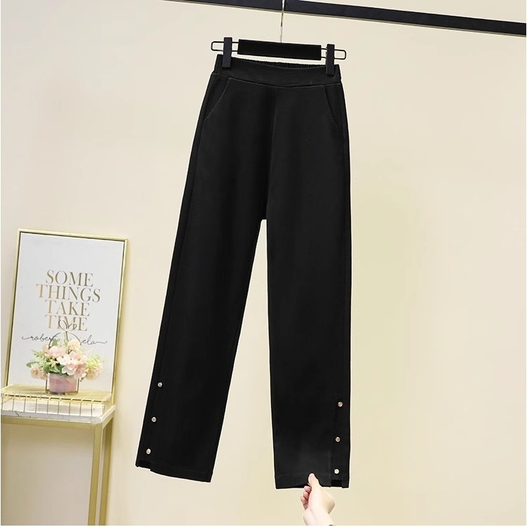 漾貝比【9155485】中大尺碼女裝 下襬開叉金釦彈性鬆緊八分褲 (30-42)-細節圖4