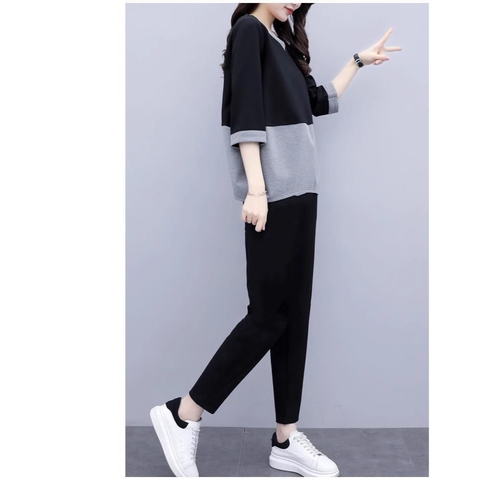 漾貝比【9155486】中大尺碼女裝 上黑下灰連袖上衣九分褲兩件式套裝 (38-50)-細節圖6