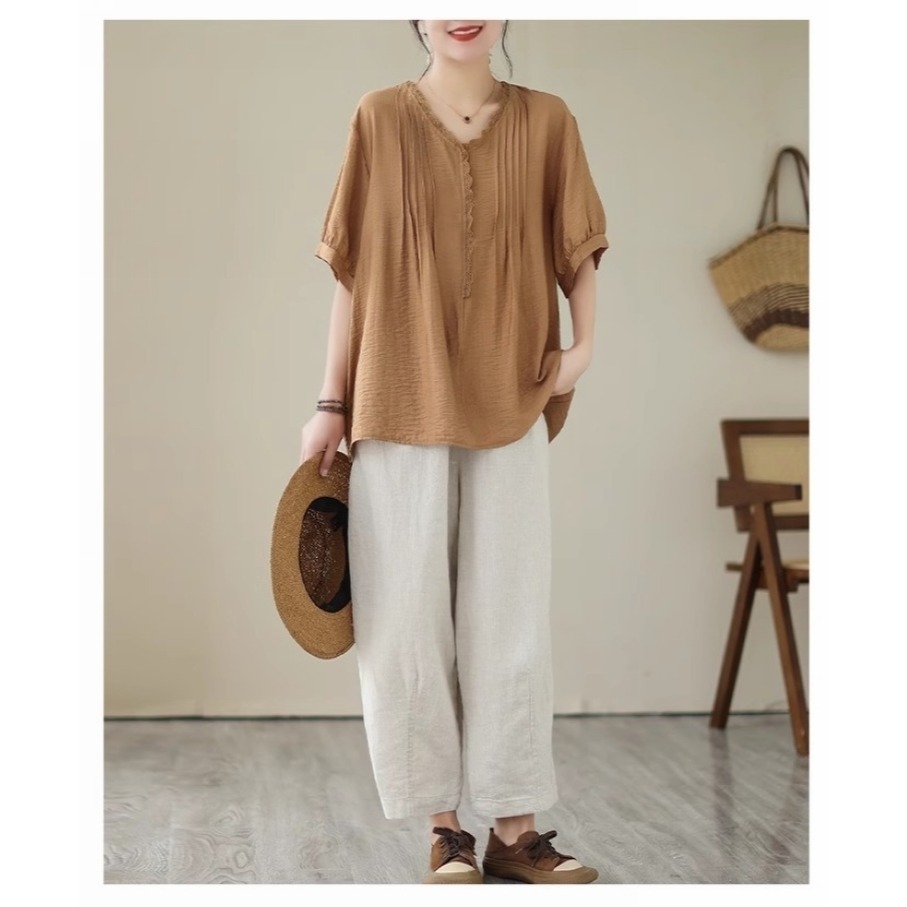 漾貝比【9155490】中大尺碼女裝 甜美法式V領滾邊打折上衣．共2色 (36-48)-細節圖7