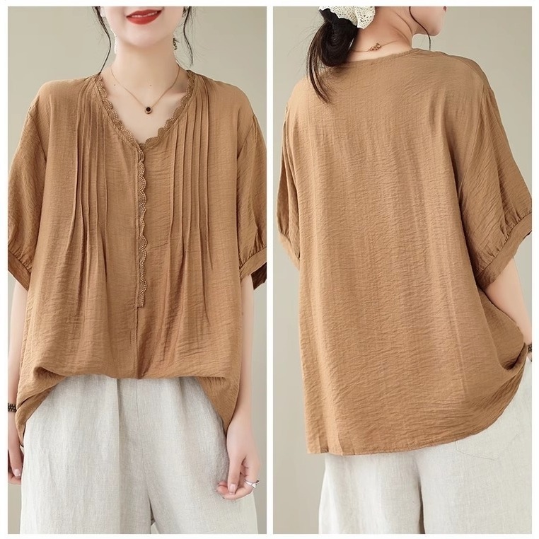 漾貝比【9155490】中大尺碼女裝 甜美法式V領滾邊打折上衣．共2色 (36-48)-細節圖8