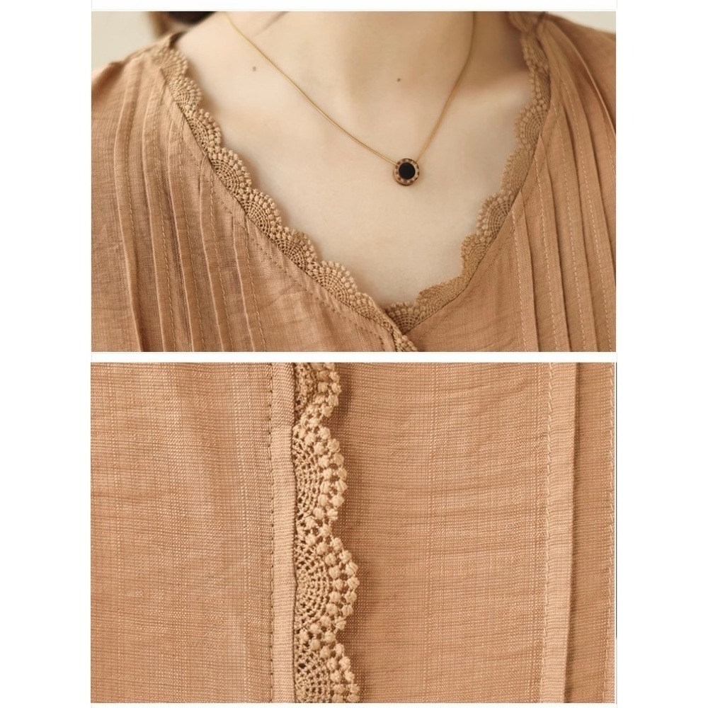 漾貝比【9155490】中大尺碼女裝 甜美法式V領滾邊打折上衣．共2色 (36-48)-細節圖9