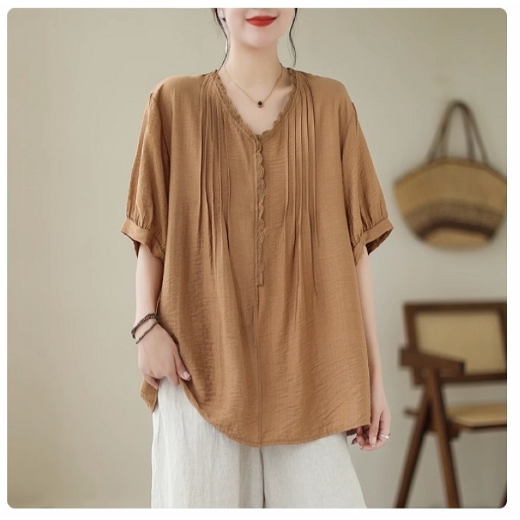 漾貝比【9155490】中大尺碼女裝 甜美法式V領滾邊打折上衣．共2色 (36-48)-規格圖11