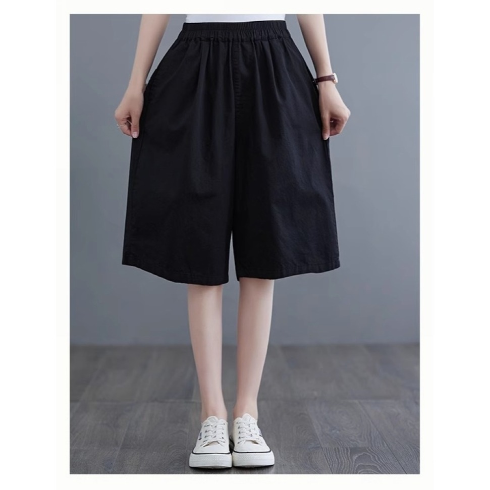 漾貝比【9155491】中大尺碼女裝 素面五分棉麻鬆緊闊腿褲．共2色 (29-40)-細節圖3