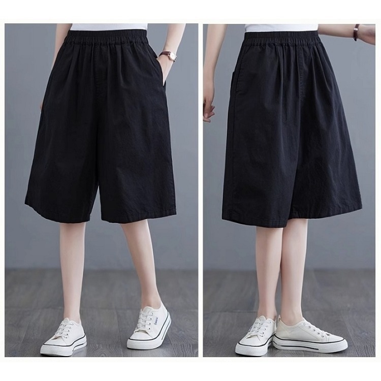 漾貝比【9155491】中大尺碼女裝 素面五分棉麻鬆緊闊腿褲．共2色 (29-40)-細節圖4