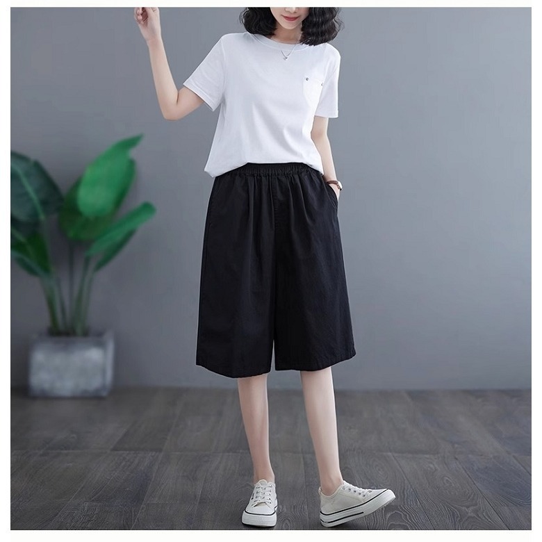 漾貝比【9155491】中大尺碼女裝 素面五分棉麻鬆緊闊腿褲．共2色 (29-40)-細節圖5