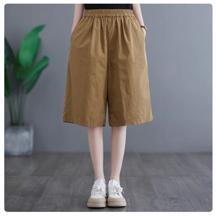 漾貝比【9155491】中大尺碼女裝 素面五分棉麻鬆緊闊腿褲．共2色 (29-40)-細節圖6