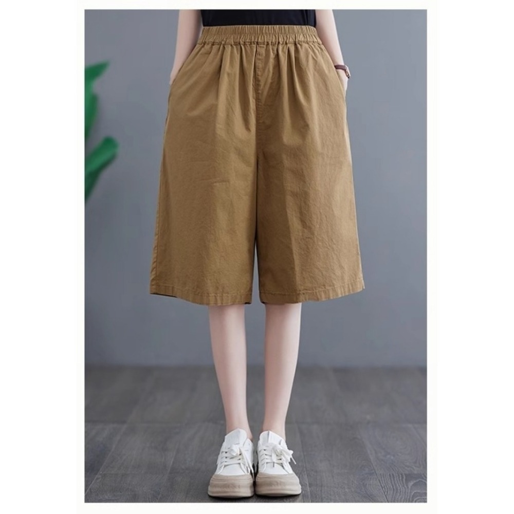 漾貝比【9155491】中大尺碼女裝 素面五分棉麻鬆緊闊腿褲．共2色 (29-40)-細節圖8