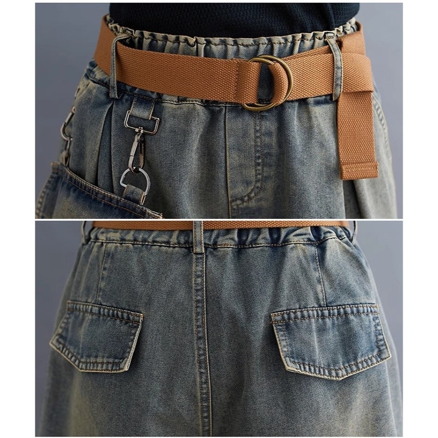 漾貝比【9155494】中大尺碼女裝 鬆緊腰吊飾立體口袋牛仔短褲 (29-38)-細節圖7