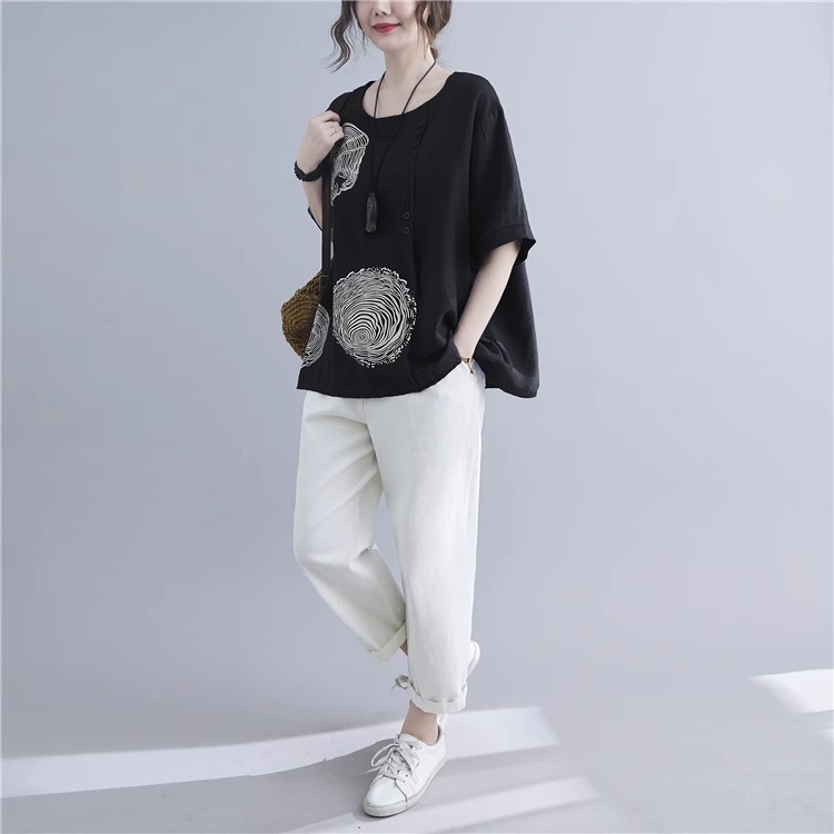 漾貝比【9155496】中大尺碼女裝 螺旋漸層印花透氣棉麻上衣．共2色  (38-49)-細節圖3