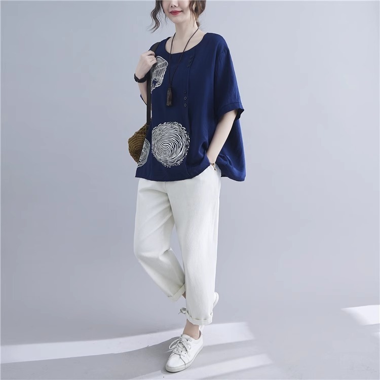 漾貝比【9155496】中大尺碼女裝 螺旋漸層印花透氣棉麻上衣．共2色  (38-49)-細節圖7