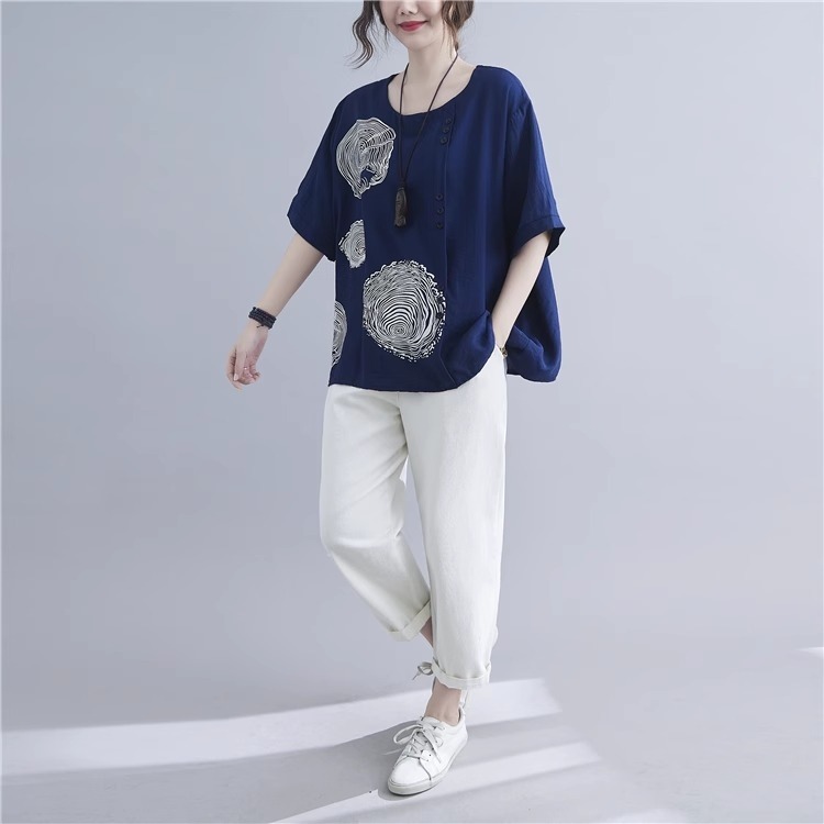 漾貝比【9155496】中大尺碼女裝 螺旋漸層印花透氣棉麻上衣．共2色  (38-49)-細節圖9