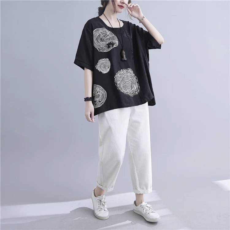 漾貝比【9155496】中大尺碼女裝 螺旋漸層印花透氣棉麻上衣．共2色  (38-49)-細節圖4
