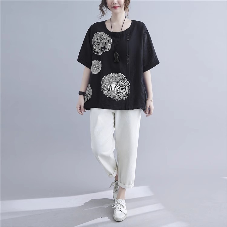 漾貝比【9155496】中大尺碼女裝 螺旋漸層印花透氣棉麻上衣．共2色  (38-49)-細節圖5