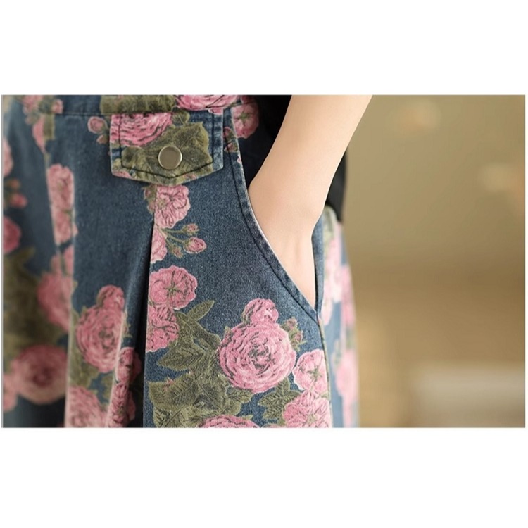 漾貝比【9155499】中大尺碼女裝 粉色花卉平小腹打折牛仔寬褲 (26-36)-細節圖9