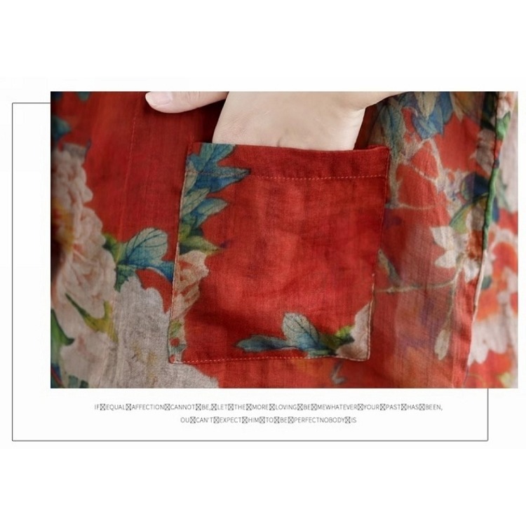 漾貝比【9155502】中大尺碼女裝 文藝復古花朵印花棉麻西裝外套 (36-47)-細節圖8