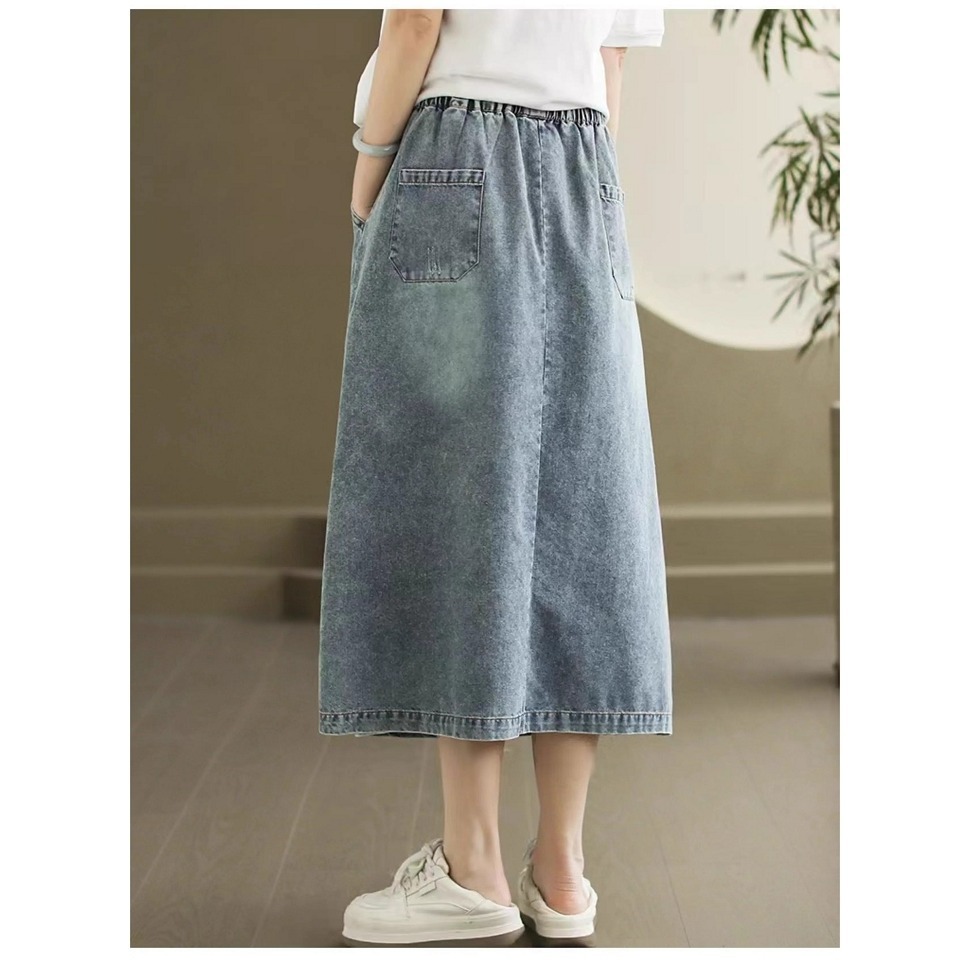 漾貝比【9155506】中大尺碼女裝 短髮妹妹鬆緊綁帶牛仔中長裙．共2色-細節圖5