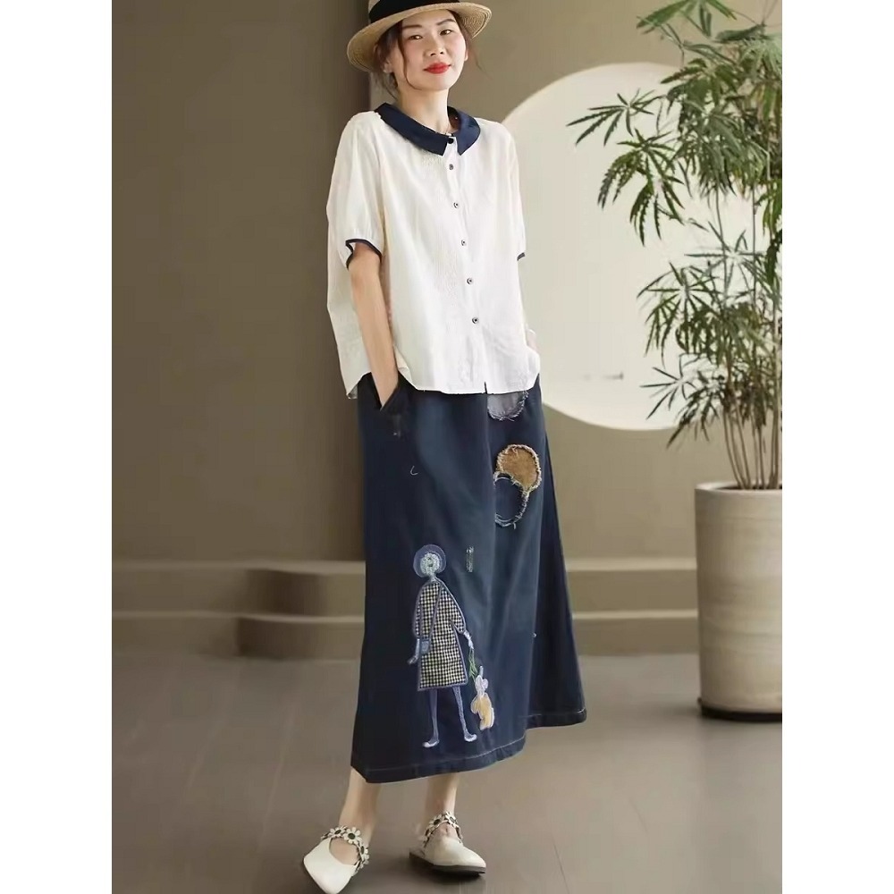 漾貝比【9155506】中大尺碼女裝 短髮妹妹鬆緊綁帶牛仔中長裙．共2色-細節圖6