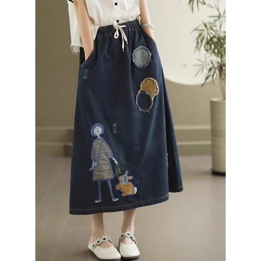 漾貝比【9155506】中大尺碼女裝 短髮妹妹鬆緊綁帶牛仔中長裙．共2色-細節圖7