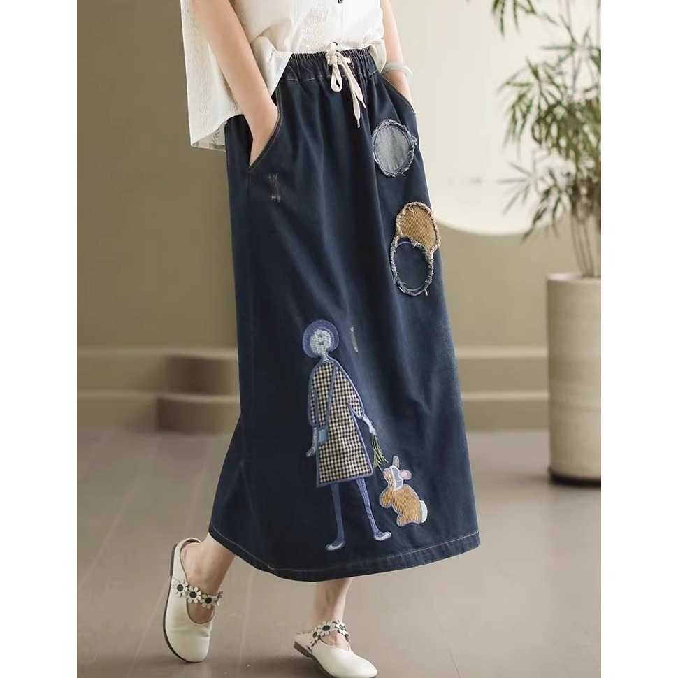 漾貝比【9155506】中大尺碼女裝 短髮妹妹鬆緊綁帶牛仔中長裙．共2色-細節圖8