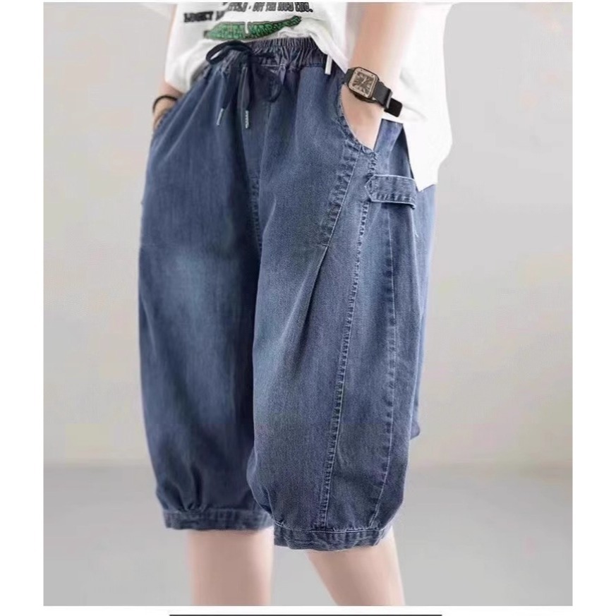 漾貝比【9155510】中大尺碼女裝 側邊拉環抓折鬆緊腰牛仔六分褲 (27-40)-細節圖6