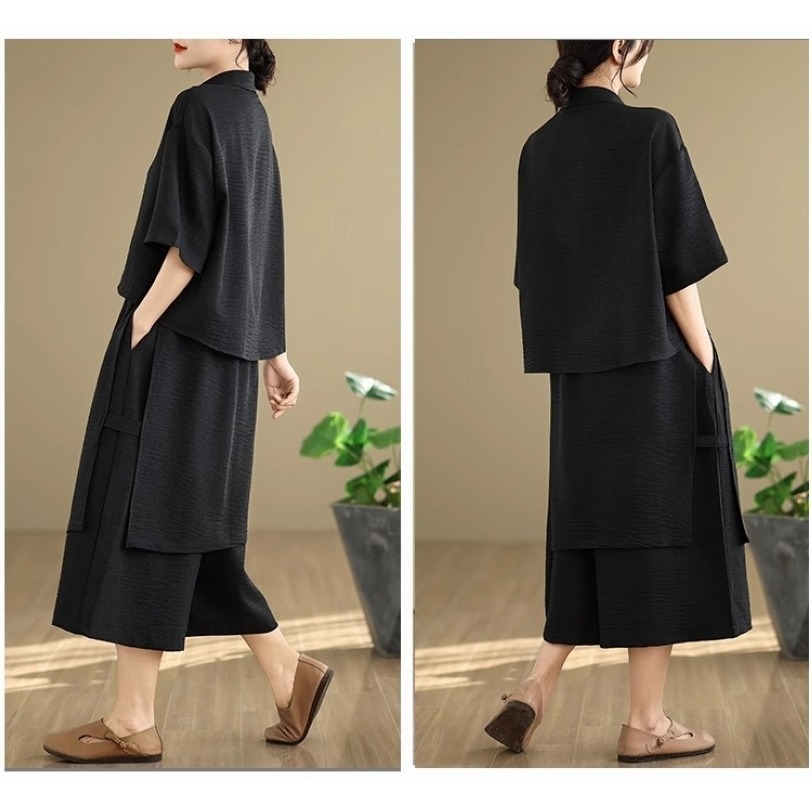 漾貝比【9155511】中大尺碼女裝 不規則襯衫上衣+寬褲造型兩件套裝 (38-48)-細節圖4