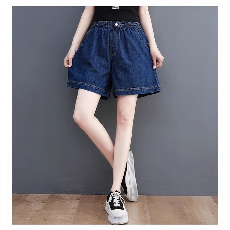 漾貝比【9155515】中大尺碼女裝 鬆緊腰一拉釦牛仔短褲．深藍 (30-39)-細節圖6