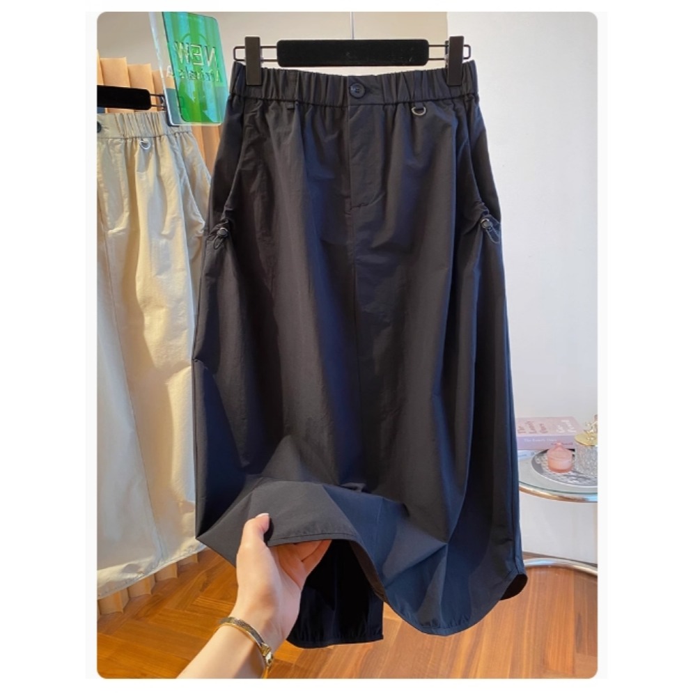 漾貝比【9155516】中大尺碼女裝 抓皺口袋工裝鬆緊半身裙．共2色 (30-39)-細節圖3