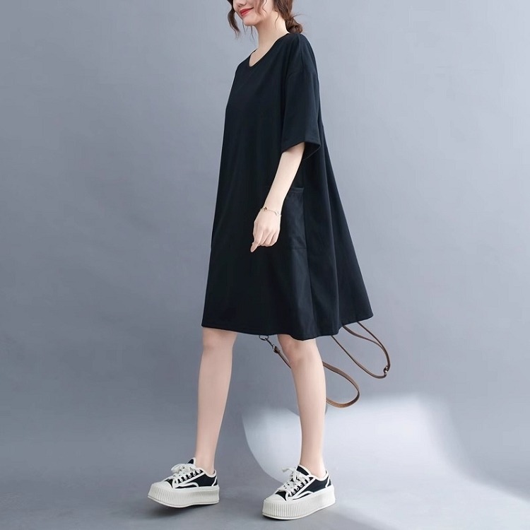 漾貝比【9155518】中大尺碼女裝 雙口袋純色接袖A字洋裝．共2色 (38-49)-細節圖3