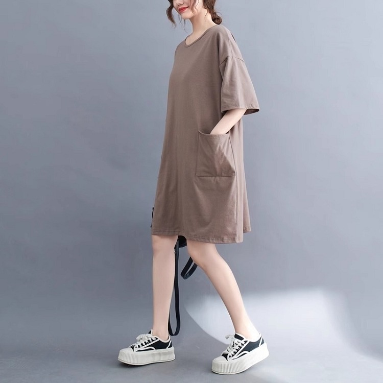 漾貝比【9155518】中大尺碼女裝 雙口袋純色接袖A字洋裝．共2色 (38-49)-細節圖6