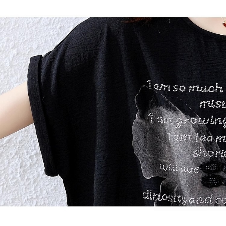 漾貝比【9155525】中大尺碼女裝 燙鑽英文拓印蝴蝶連袖上衣 (38-52)-細節圖8