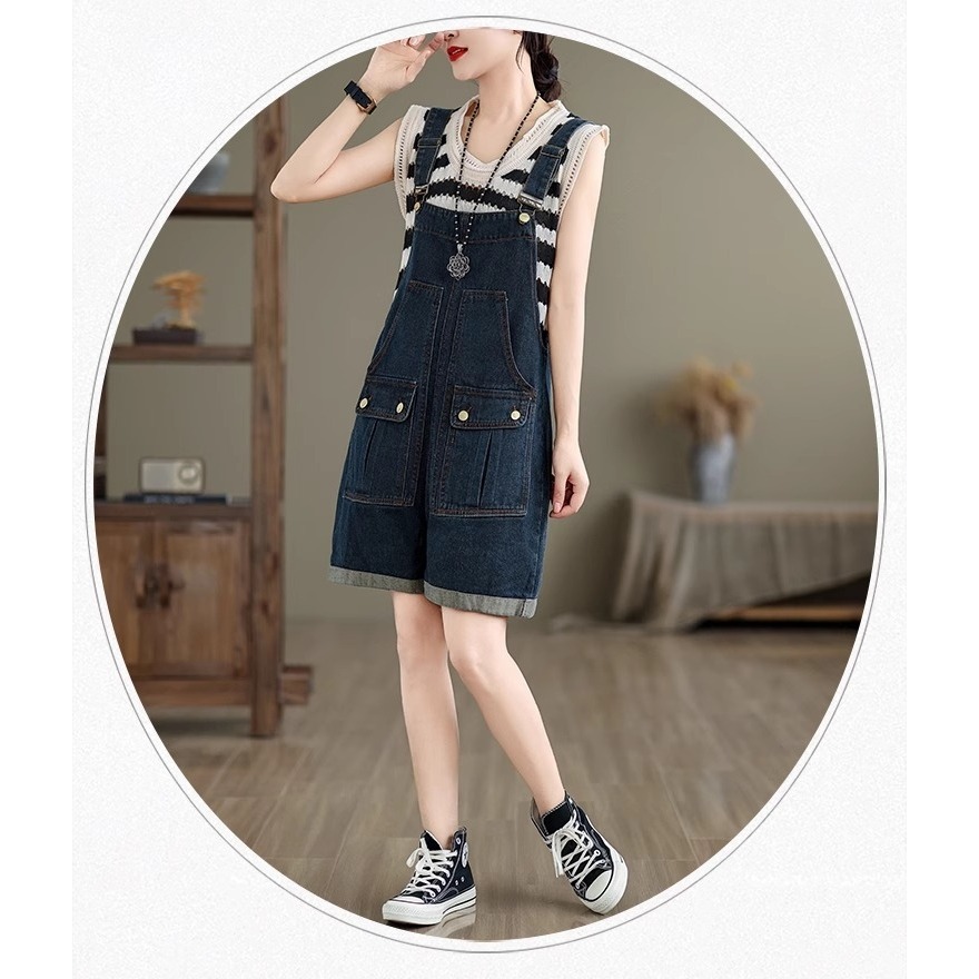 漾貝比【9155527】中大尺碼女裝 顯瘦立體口袋反折牛仔吊帶短褲 (29-38)-細節圖4