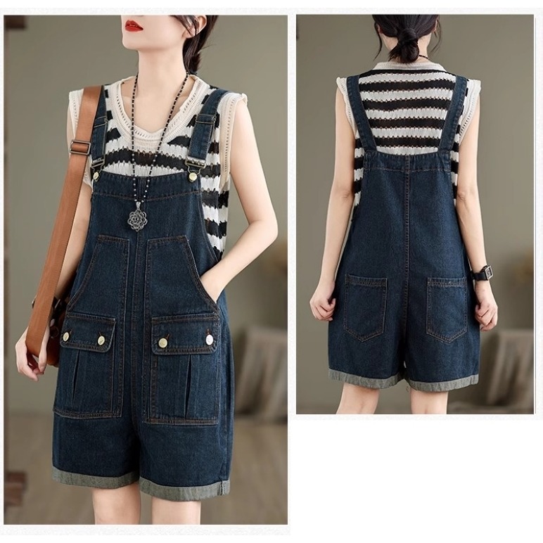 漾貝比【9155527】中大尺碼女裝 顯瘦立體口袋反折牛仔吊帶短褲 (29-38)-細節圖5