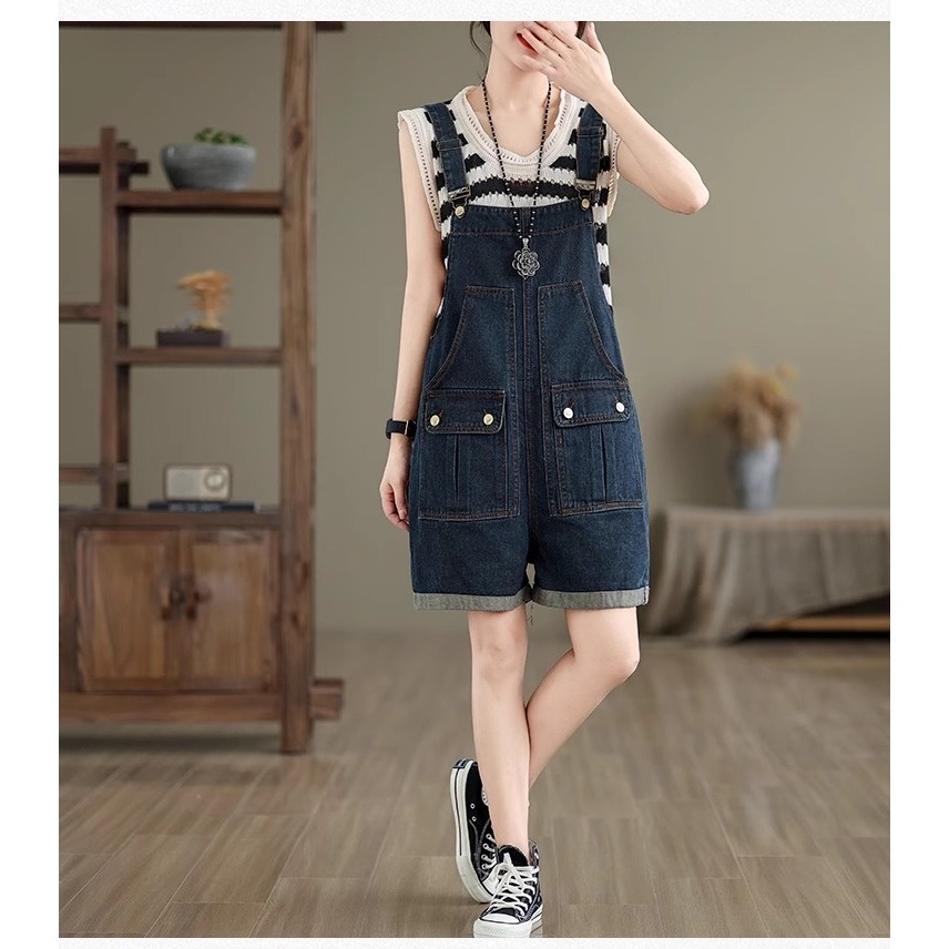 漾貝比【9155527】中大尺碼女裝 顯瘦立體口袋反折牛仔吊帶短褲 (29-38)-細節圖6