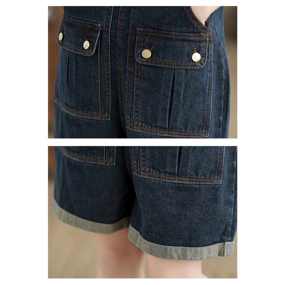漾貝比【9155527】中大尺碼女裝 顯瘦立體口袋反折牛仔吊帶短褲 (29-38)-細節圖8