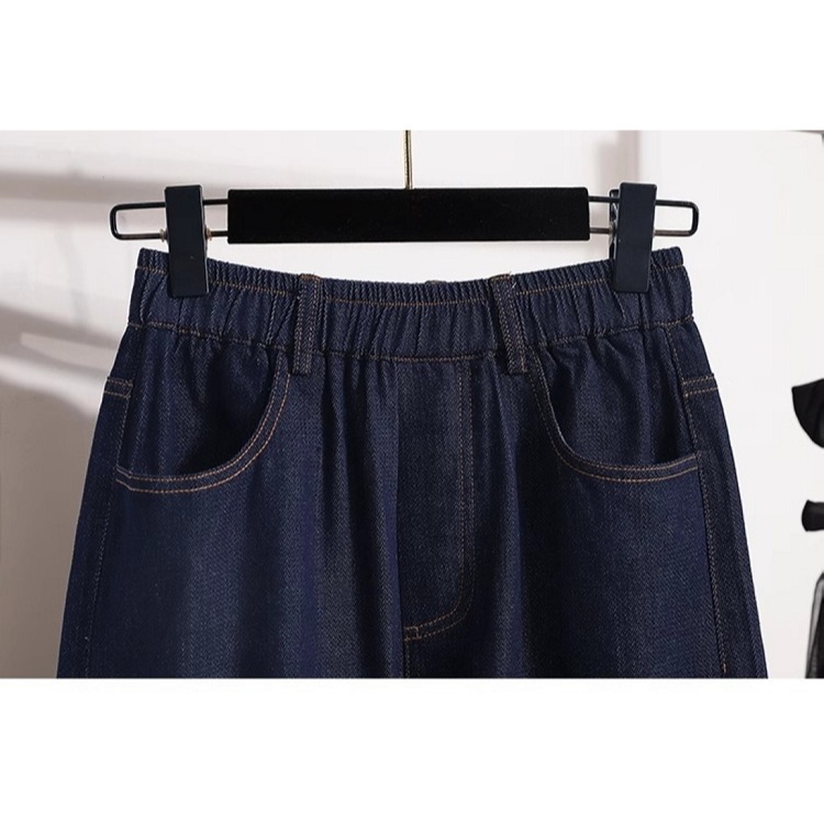 漾貝比【9155529】中大尺碼女裝 深藍色彈性反折五分天絲牛仔褲 (29-44)-細節圖4