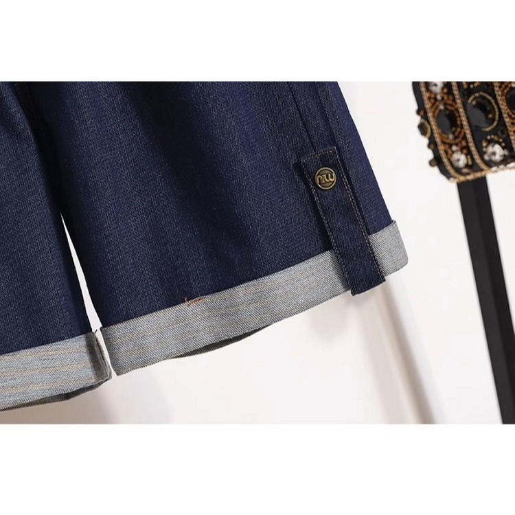 漾貝比【9155529】中大尺碼女裝 深藍色彈性反折五分天絲牛仔褲 (29-44)-細節圖7